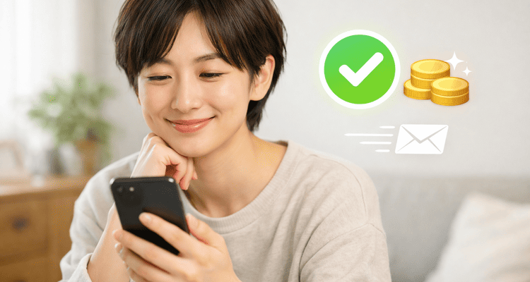 キャリア決済を使った現金化サービスをスマホで確認する人物