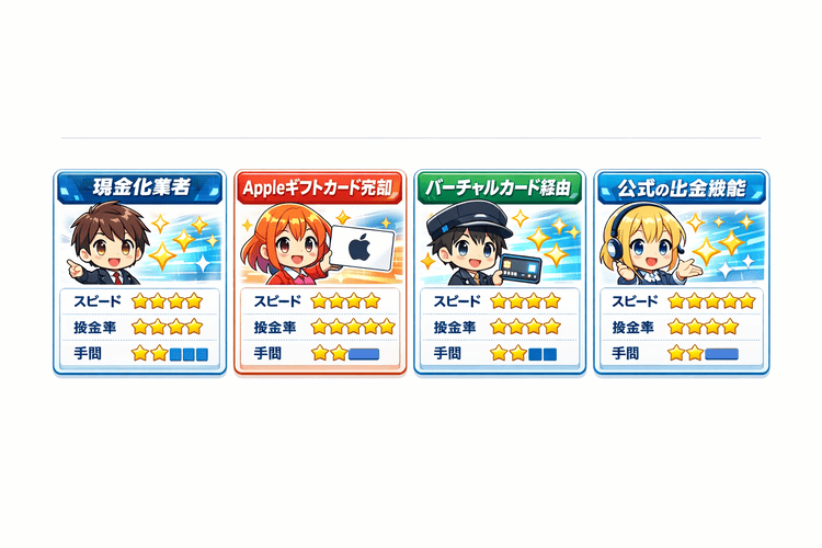 4つの方法をゲームUI風に比較したポップな図